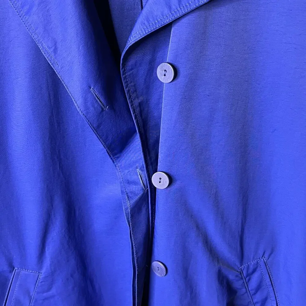 Eileen Fisher Coat Women Size Small Royal Blue A Line Button Down Trench - Picture 13 of 16